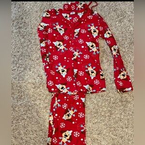 So Junior's Button up fleece pj's top and bottom with ice skating dog size - XS